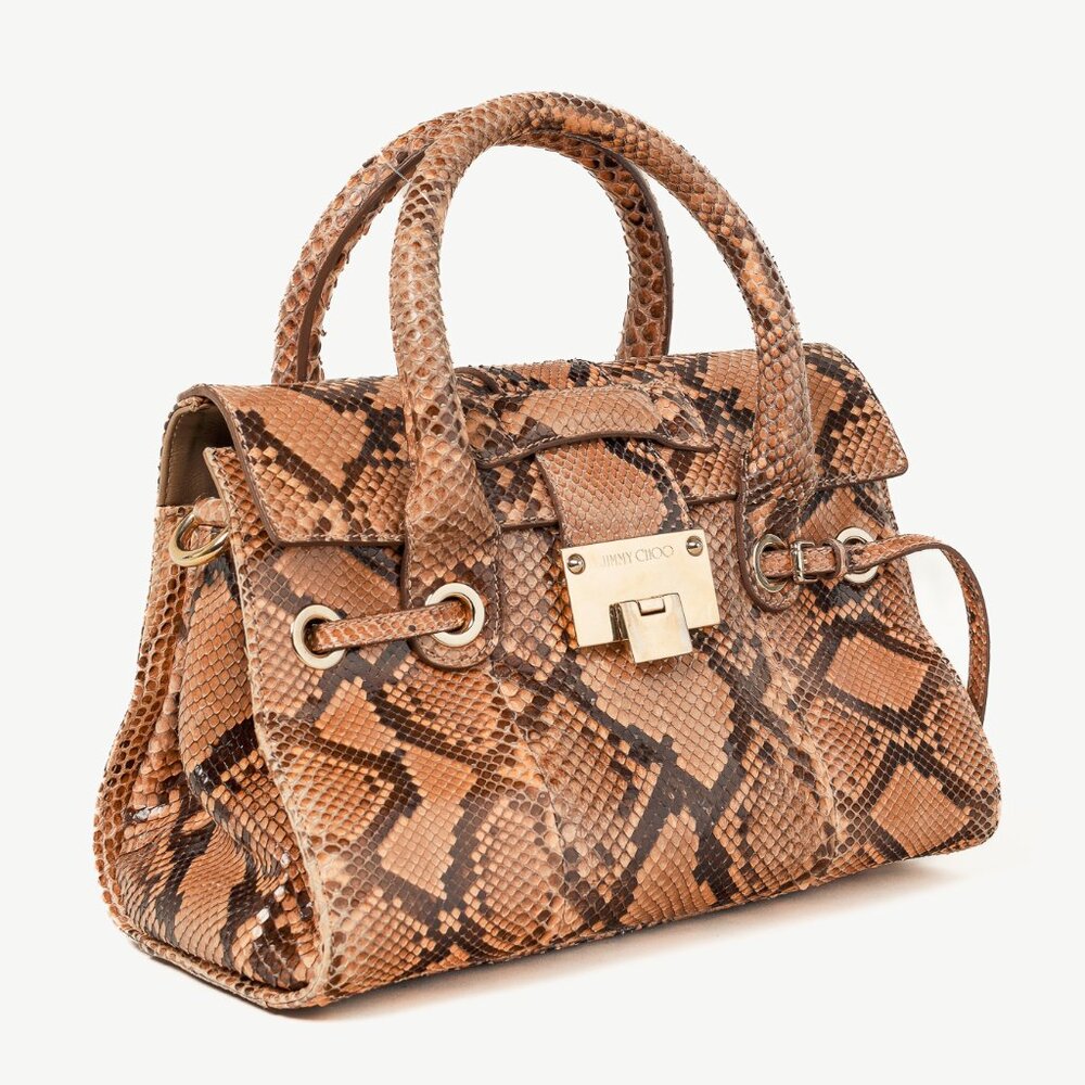 Jimmy Choo Rosalie Tan Python Flap Satchel - image 2